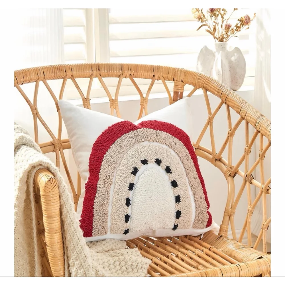 NEW 18” Throw Pillow Cover Tufted Boho Jacquard